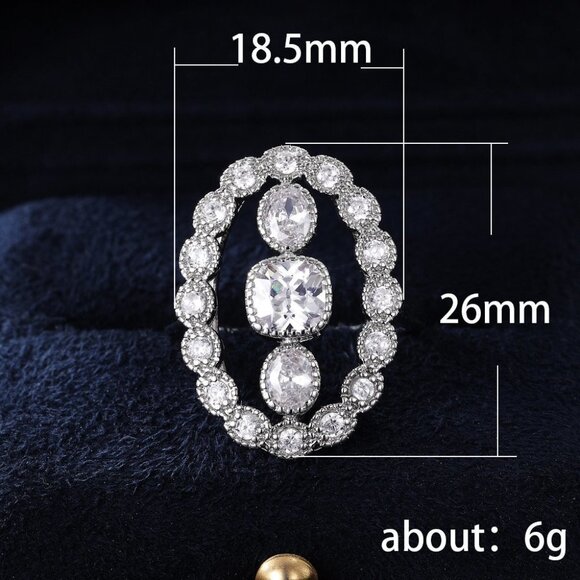 🔥Crystal Pure Big Hollow Oval Zircon Thin Wedding Rings for Women, MARR9090 - Picture 3 of 3